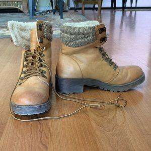 Beige Combat Boots with 1 inch heel, Mia